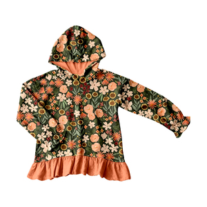 Pull à capuche personnalisé pour enfants avec imprimé floral d'automne et volants, vente en gros, vêtements pour enfants, haut de boutique - Product Image 3