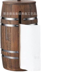 Boîte à mouchoirs ronde rétro en bois avec design à tige centrale pour un déchirement facile à une main, rangement de cuisine et de bureau - Product Image 5