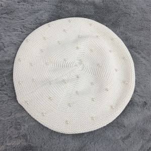 قبعة نسائية قطنية منسوجة بنمط صلب مع لؤلؤ ، قبعة إسلامي إسلامي كلاسيكي ناعم ، أبيض وردي أسود ، قبعة كحلي رفيعة للربيع والشتاء - Product Image 3