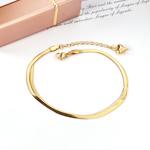 Stainless Steel 18k <b>Gold</b> Plated Double Layer Snake Chain <b>Anklet</b> Women Fashion Stackable Foot Ornament Gift - Product Image 1