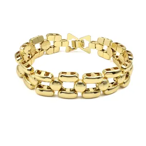 Vendita Calda di Fascini Della Catena Del Braccialetto di Collegamento Chain 18K Oro Placcato I Braccialetti di Moda Popolare Degli Uomini D'ottone Freddo Largo Gioielli