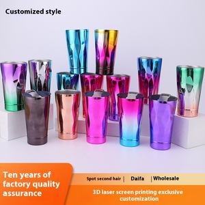 Taza termo de acero inoxidable de doble capa de gran capacidad gradiente galvanoplastia personalizable coche PC plástico vino cerveza - Product Image 3