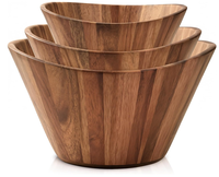 Ensemble de saladiers en bois, ensemble de 3 saladiers - Ensemble de saladiers à design ondulé pour servir, accessoire de table en bois naturel