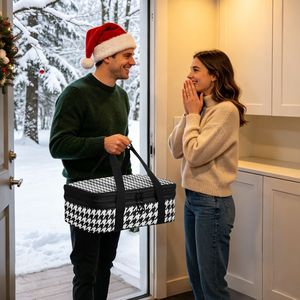 Sac isotherme double compartiment noir à carreaux personnalisé OEM pour casseroles, plats à emporter et pizzas – Idéal pour pique-nique - Product Image 5