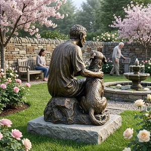 Sculpture en bronze antique d'un homme agenouillé et d'un chien fidèle pour l'aménagement paysager de jardin champêtre, <span class=keywords><strong>statue</strong></span> en bronze - Product Image 5