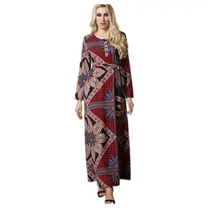 Custom Long Sleeve Maxi Abaya Robe Vintage Islamic Clothing for Adult Muslim Women Loose Casual Dubai Dress