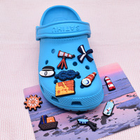 Breloques de chaussures en caoutchouc de luxe, populaires, thème marin, avec motifs mignons Capitaine, Phare, Popcorn, pour la décoration de sabots, tendance, confortables et durables