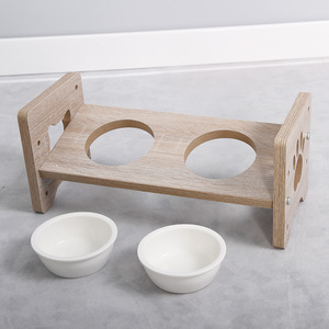 Mangkuk anjing ditinggikan bambu dan kayu mangkuk hewan peliharaan tinggi makanan kucing dan anjing dan dudukan air tempat makan hewan peliharaan dengan dua mangkuk - Product Image 3