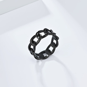yunnique style minimalist unisex hollow Cuban chain stainless steel <b>ring</b> for men and women, couple's <b>titanium</b> steel - Product Image 2