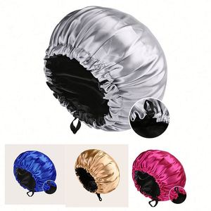 Gorros de Dormir de Doble Capa con Forro de Seda Suave, Gorro de Satén con Cordón para Dormir, para Cabello Rizado Natural - Product Image 1