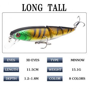 Hot Selling 8 Color 11.5cm/15g Minow <b>Floating</b> Saltwater <b>Fishing</b> Lure Multiple Sections for Marlin Cod Perch Species Made of ABS - Product Image 2