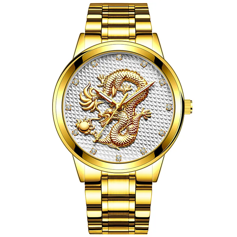 Montre-bracelet à Quartz unisexe, cadeau d'affaires, en acier inoxydable, luxe, cadran Dragon, montre en or, nouvelle collection WJ-9951