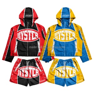 Factory Custom Zipper Nylon <b>Jackets</b> and Nylon Shorts Set Two Piece Lightweight Casual Jogging Suit Windbreaker Tracksuit - Product Image 1