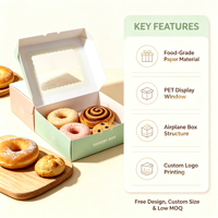 Boîte à pâtisserie en papier alimentaire personnalisée avec fenêtre transparente, échantillon disponible, petites commandes acceptées, boîte d'emballage pour beignets, biscuits, gâteaux, pâtisseries