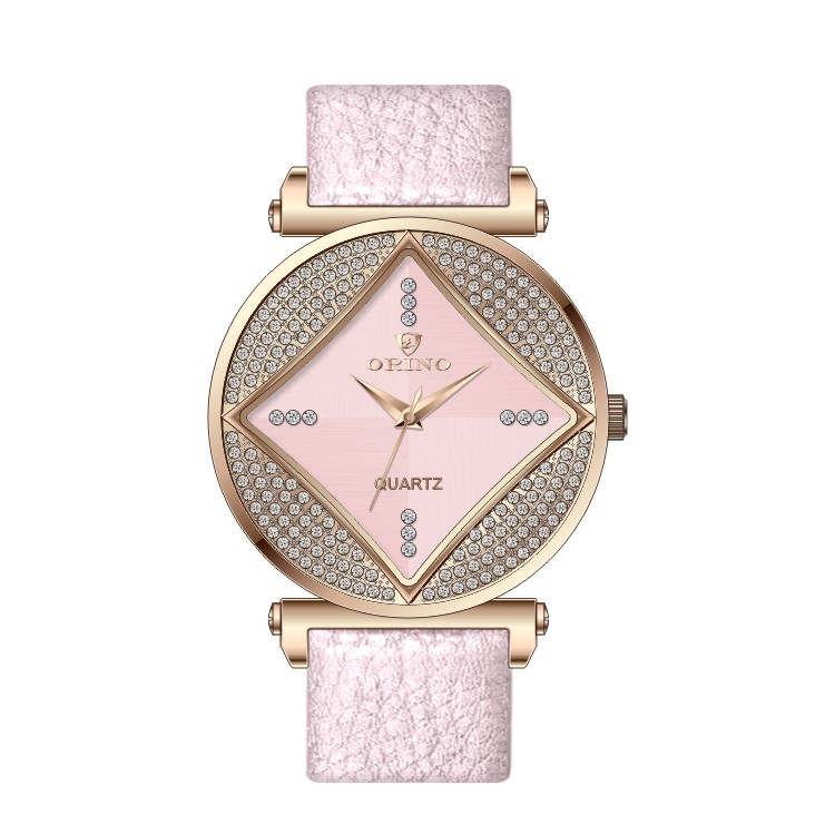 Lady's Luxury Fashion Jewelry Quartz Watch Diamond Setting Miyota Movement 36mm Stainless Steel Case Genuine Leather Strap