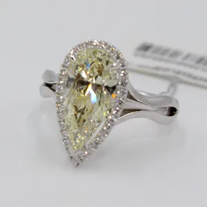 แหวนทองคำขาว14K/18K ตัดลูกแพร์สีเหลือง Moissanite หินหลัก7*11มม. แหวนเพชรสังเคราะห์