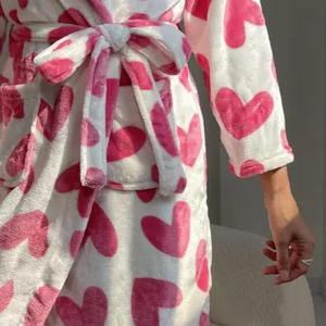 Phụ Nữ Tình Yêu Sang Trọng Flannel Áo Choàng Phụ Nữ Ngắn Khăn Choàng Áo Ngủ Ấm Mùa Đông Và Mùa Thu Mới Loungewear Nhà Áo Choàng Tắm - Product Image 4