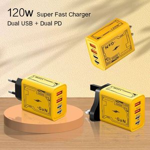 120W Intelligent <b>Plug</b> Dual <b>Type</b>-<b>C</b>+dual USB Multi Port <b>Adapter</b> EU US UK <b>Plug</b> Mobile Phone Charger - Product Image 2
