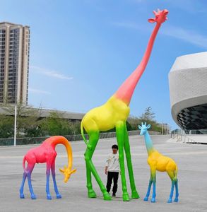 Açık büyük ölçekli simüle zürafa heykel fiberglas parkı manzara anaokulu doğal alan hayvan dekorasyon süs - Product Image 6