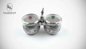 Ensemble de récipients à fruits secs en argent artisanal avec couvercles design, bocaux de rangement de qualité supérieure pour la décoration de la maison, les cadeaux et l'utilisation de Pooja - Product Image 4