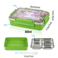 800ml Bento Cartoon Design Boîte à lunch en acier inoxydable étanche à 3 compartiments avec diviseur et couvercles Boîte à lunch pour enfants