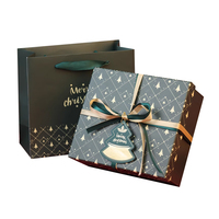Ensemble cadeau vert recyclable élégant avec sac en papier à lamination brillante et revêtement UV pour homme et femme, boîte cadeau de Noël pour la veille de Noël