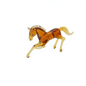 Figura de Caballo de Cristal Hecha a Mano, Cuerpo Color Ámbar Marrón, Patas Transparentes, Crin y Cola Fluidos, Escultura Animal, Decoración para el Hogar - Product Image 1