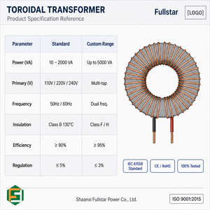Transformateur de puissance toroïdal personnalisable à puissance nominale, multi-sorties, avec point de dérivation central, blindage magnétique, 55-0-55V 68-0-68V, 1000VA 1200VA <span class=keywords><strong>1400VA</strong></span> - Product Image 5