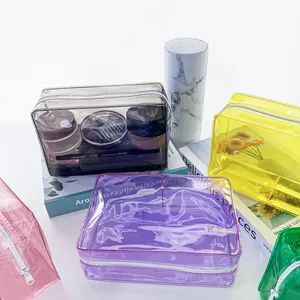 Op Maat Gemaakte Logo Vrouwen Doorzichtige Waterdichte Make-Up Zakjes Reizen Toilettas Transparante Pvc Cosmetische Tassen Met Rits Make-Up Tas