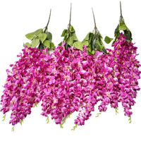 Bunga Wisteria Buatan 69cm Lima Cabang Anggrek Thailand Hiasan Dinding untuk Dekorasi Pernikahan