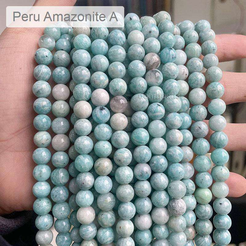 100% Natural AAA Cyan Round Peruvian Amazonite Beads, Genuine Peru