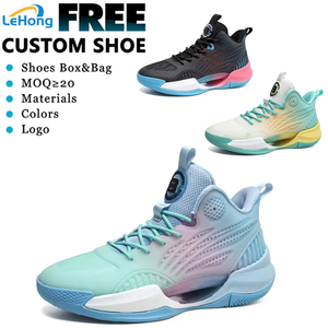 Chaussures de basketball montantes personnalisables avec soutien de la voûte plantaire, en denim, semelle extérieure en PU, empeigne en maille respirante, tissu noctilucent - Unisexe Automne - Product Image 1