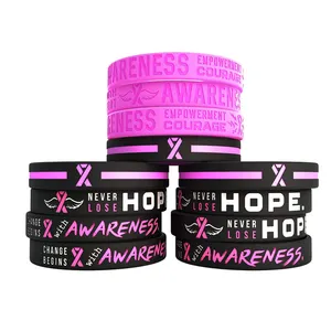 Pink Ribbon Bracelets Breast Cancer Awareness Bracelets Hope Faith Strength Courage Silicone Wristbands