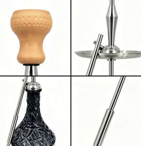 Black Crackled Glass Hookah Metal Stand Set with Wooden Handguard and Tube <b>for</b> <b>Lounge</b> Bar Home Use - Product Image 5