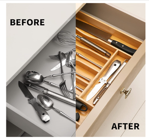 Set di Organizzatori per Cassetti in Bambù a Due Livelli 202510, Contenitore Portaoggetti con Inserti, Vassoio per Posate - Product Image 4