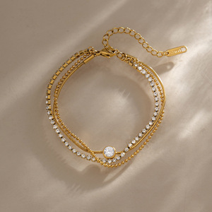 18K Gold Plated Chain Bracelet <b>Set</b> With Zircon Stone Women's Classic Jewelry Gift - Product Image 2