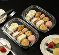 Boîte de pâtisserie rectangulaire arrondie jetable en PET transparent, conteneur en plastique pour gâteaux, biscuits, mousses et desserts