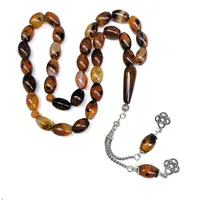 Agate rayée rouge naturelle 10*14mm Aqeeq Tasbih musulman 33 pièces perles Bracelet accessoires islamiques perle de prière arabe Misbaha chapelet