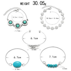 European and American New Combination <b>Bracelet</b> Vintage Ethnic Turquoise Feather <b>Flower</b> 5-Piece Set <b>Bracelet</b> <b>Bracelet</b> Wholesale - Product Image 6