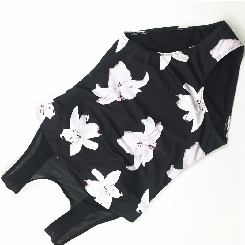 2021 Sexy Kapok printed backless mesh black swimsuit hot sale swimsuit