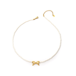 Collier de perles avec pendentif nœud doré en acier inoxydable 316L plaqué or PVD, bijoux durables et résistants - Product Image 2