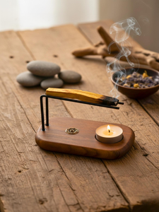 Brûleur d'encens créatif multi-usage en bois pour la maison, support en laiton pour bâtonnets d'encens et sauge, porte-encens aromatique - Product Image 1