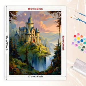 Kit de Pintura por Números de Castillo de Cuento de Hadas para Adultos - DIY Castillo Encantado en Acantilado 16x20 Pulgadas Lienzo Lavable Ecológico Sin Marco - Product Image 2
