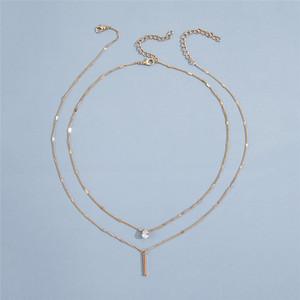 Rinhoo collane Vintage multistrato placcato oro argento impilato strass in metallo Bar goccia d'acqua ciondolo a cuore donna ragazza gioielli - Product Image 3
