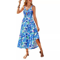 Robe de plage d'été pour femmes, imprimée, avec nœud en dentelle, taille haute, ourlet incurvé, robe décontractée pour les vacances