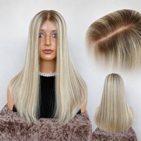 Perruques Sheitel Kosher sans colle en cheveux humains vierges européens, pré-épilées, avec dentelle HD, nœuds simples et couleur mèches, vente en gros