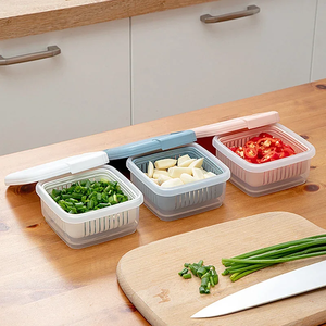 Double-layer Refrigerator <b>Storage</b> <b>Box</b> Ginger Scallion Onion Containers Sealed Fruits Vegetables Drain Crisper Kitchen Supplies - Product Image 6