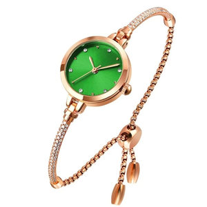 Montre élégante pour femme, style bracelet, quartz, couleur or rose, incrustation de cristaux, fermoir coulissant réglable, montre élégante et tendance - Product Image 6