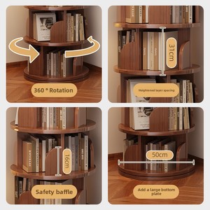 360 độ xoay bằng gỗ Kệ sách kệ sách Internet người nổi tiếng di chuyển tầng lưu trữ Giá tủ cho phòng khách gia đình - Product Image 3