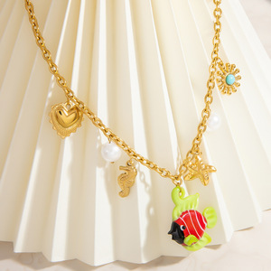 สร้อยคอไข่มุกสไตล์ยุโรป โซ่ทองประดับปลาดาวและเปลือกหอย สร้อยคอคล้องไหปลาร้า เครื่องประดับสำหรับงานปาร์ตี้ จี้โลหะผสมสังกะสี - Product Image 2